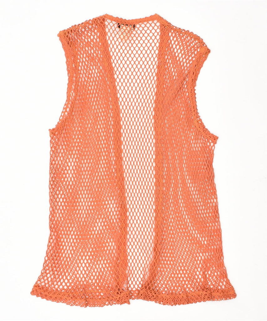 ROMANS Womens Fishnet Sleeveless Cardigan Sweater UK 12 Medium Orange | Vintage | Thrift | Second-Hand | Used Clothing | Messina Hembry 