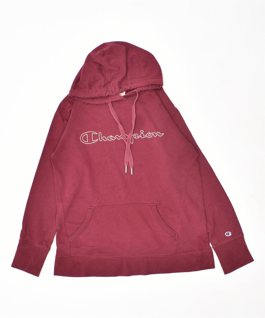 CHAMPION Womens Graphic Hoodie Jumper UK 12 Medium Burgundy Cotton | Vintage | Thrift | Second-Hand | Used Clothing | Messina Hembry 