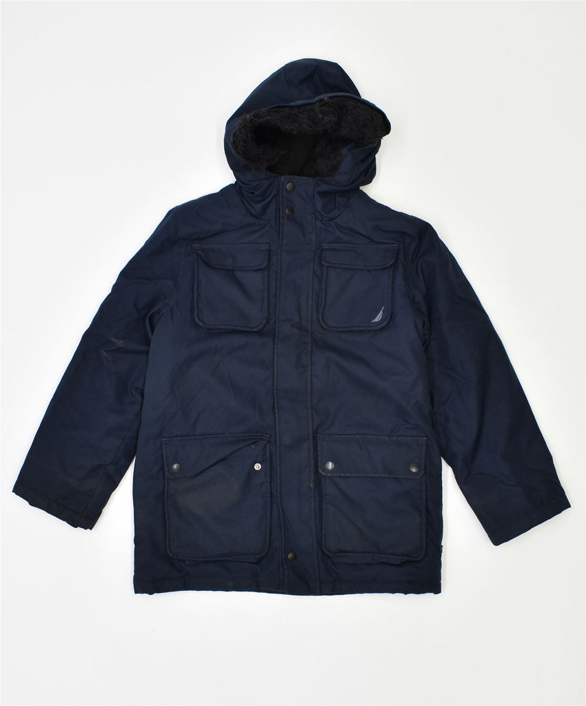 NAUTICA Boys Hooded Utility Jacket 10-11 Years Medium Navy Blue Polyester | Vintage | Thrift | Second-Hand | Used Clothing | Messina Hembry 