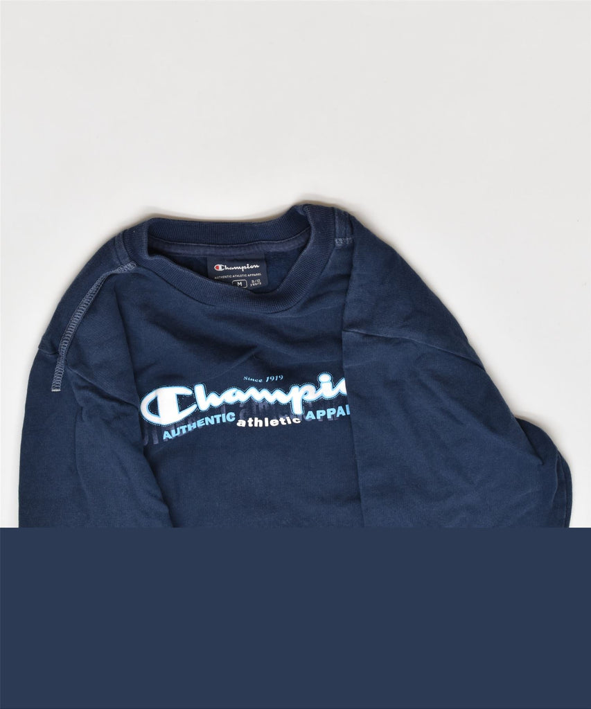 CHAMPION Boys Graphic Sweatshirt Jumper 9-10 Years Medium Navy Blue Cotton | Vintage | Thrift | Second-Hand | Used Clothing | Messina Hembry 