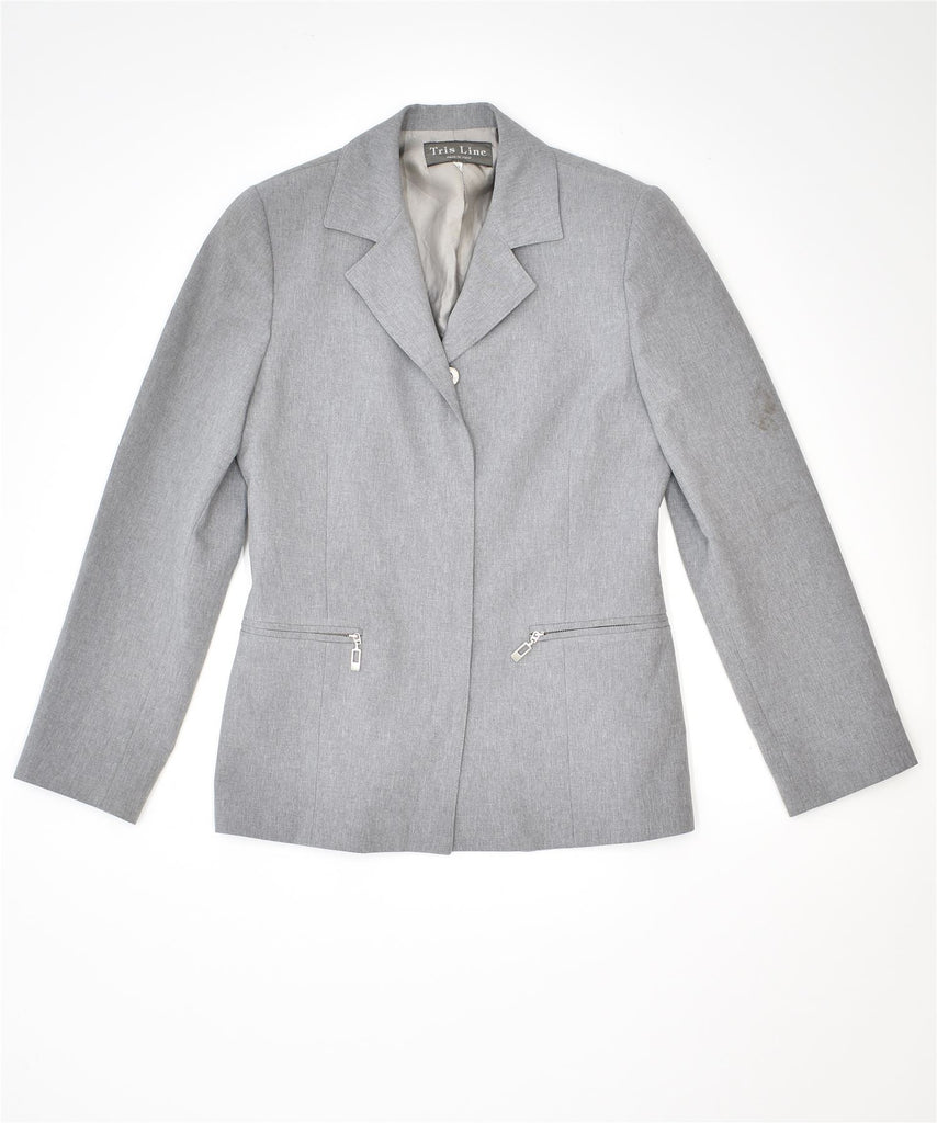 TRIS LINE Womens 5 Button Blazer Jacket IT 42 Medium Grey Polyester Vintage | Vintage | Thrift | Second-Hand | Used Clothing | Messina Hembry 