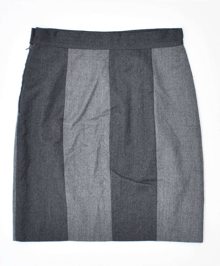 FERRETTI STUDIO Womens A-Line Skirt UK 12 Medium W29 Grey Striped Wool | Vintage | Thrift | Second-Hand | Used Clothing | Messina Hembry 