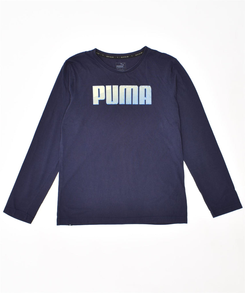 PUMA Mens Graphic Top Long Sleeve Small Navy Blue Cotton | Vintage | Thrift | Second-Hand | Used Clothing | Messina Hembry 