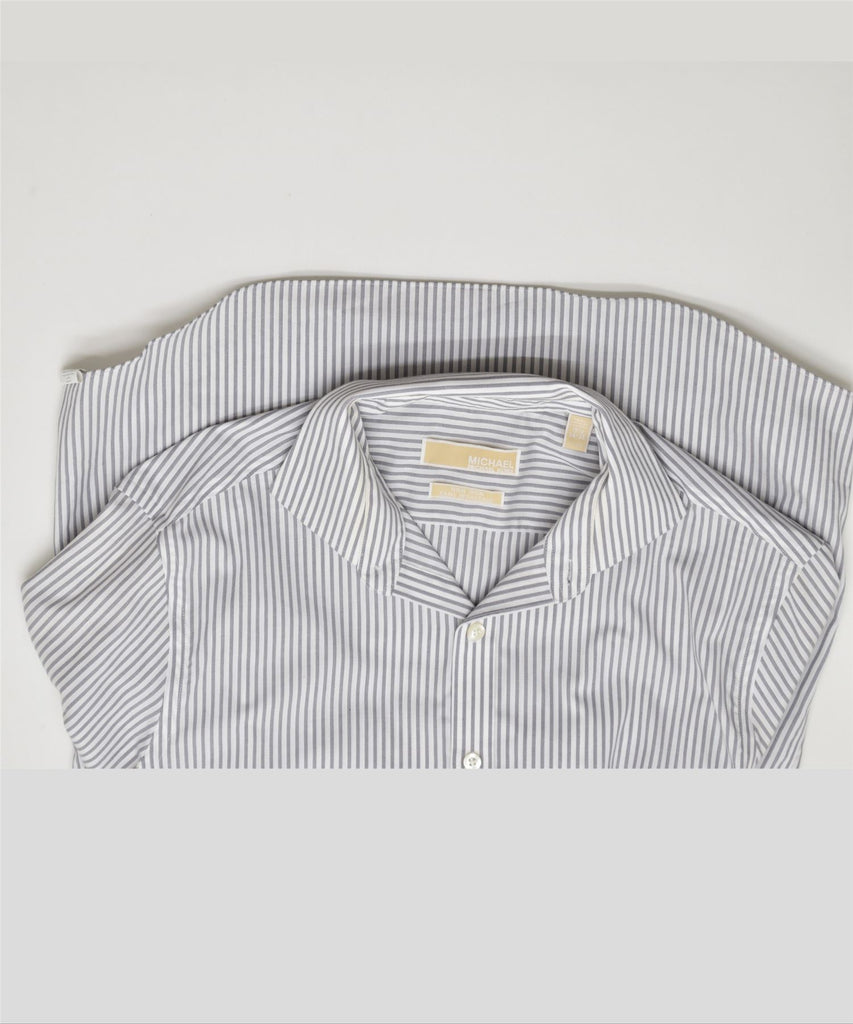 MICHAEL KORS Mens Shirt Size 15 1/2 Medium Grey Striped Cotton | Vintage | Thrift | Second-Hand | Used Clothing | Messina Hembry 