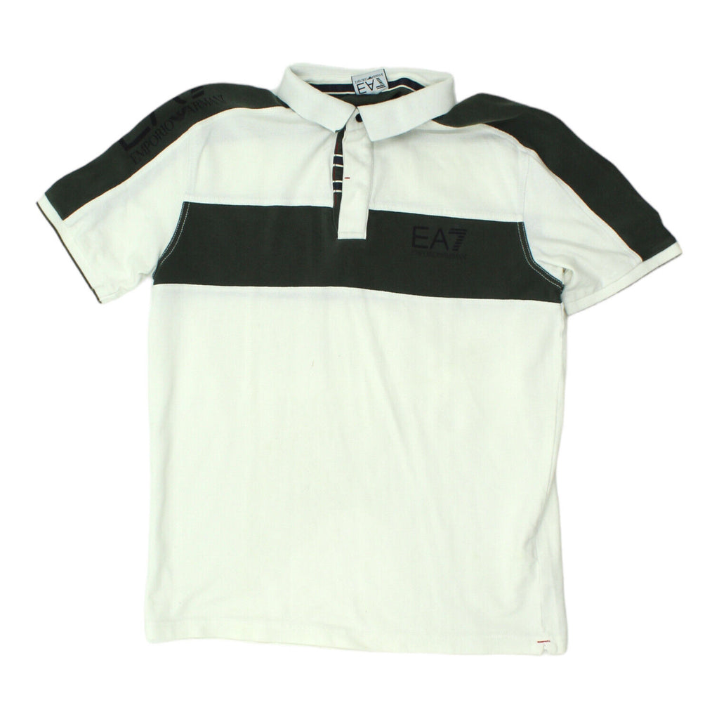 EA7 Emporio Armani Mens White Green Polo Shirt | Vintage High End Designer VTG | Vintage Messina Hembry | Thrift | Second-Hand Messina Hembry | Used Clothing | Messina Hembry 