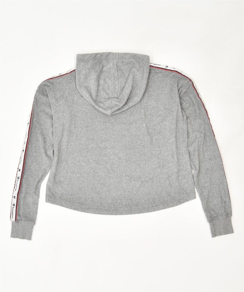 CHAMPION Womens Crop Hoodie Jumper UK 12 Medium Grey Cotton | Vintage | Thrift | Second-Hand | Used Clothing | Messina Hembry 