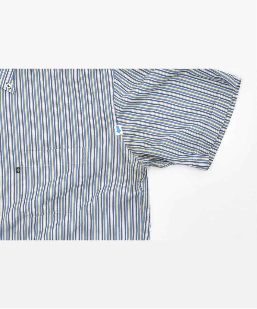 NAVIGARE Mens Short Sleeve Shirt XL Blue Striped Cotton | Vintage | Thrift | Second-Hand | Used Clothing | Messina Hembry 