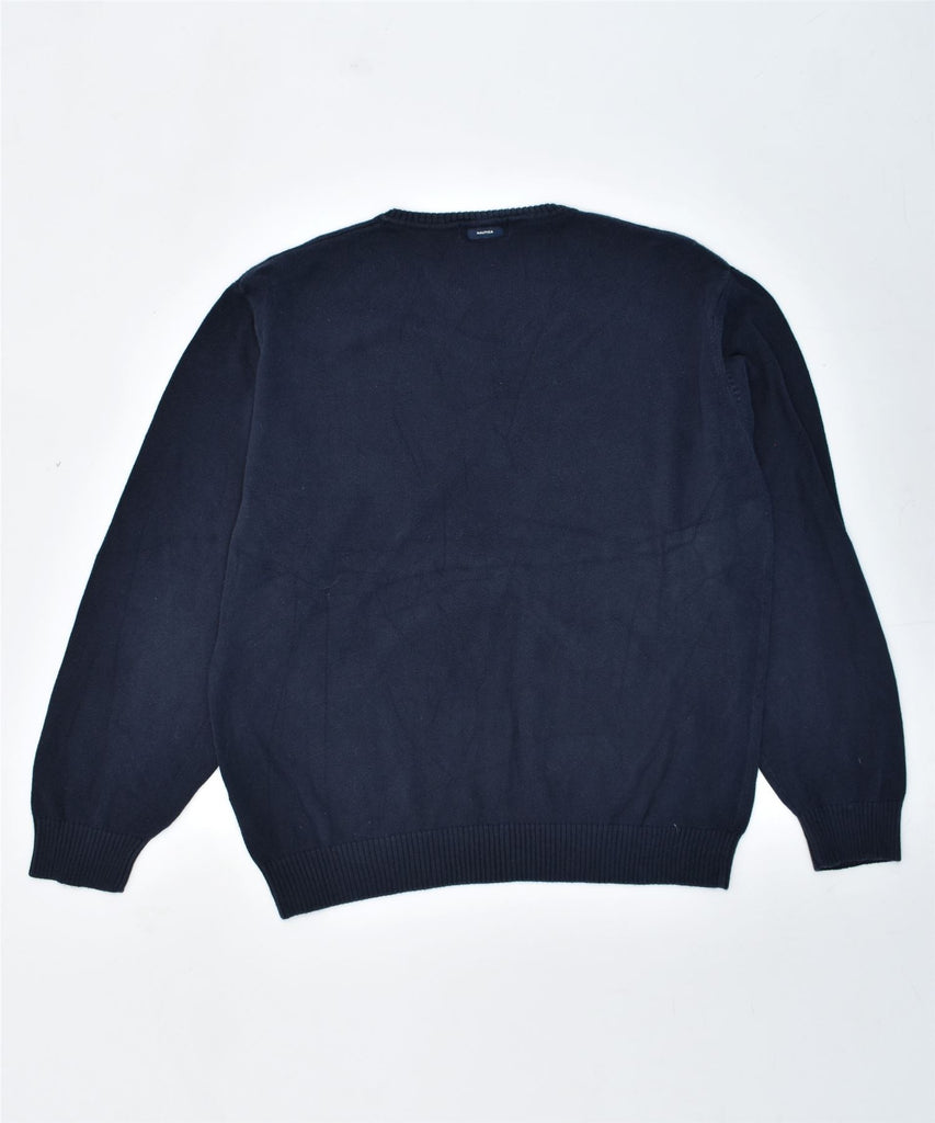 NAUTICA Mens V-Neck Jumper Sweater XL Navy Blue Cotton | Vintage | Thrift | Second-Hand | Used Clothing | Messina Hembry 