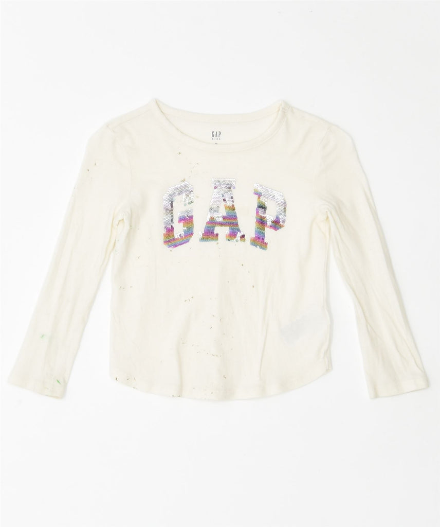 GAP Girls Graphic Top Long Sleeve 4-5 Years XS Off White Cotton | Vintage | Thrift | Second-Hand | Used Clothing | Messina Hembry 