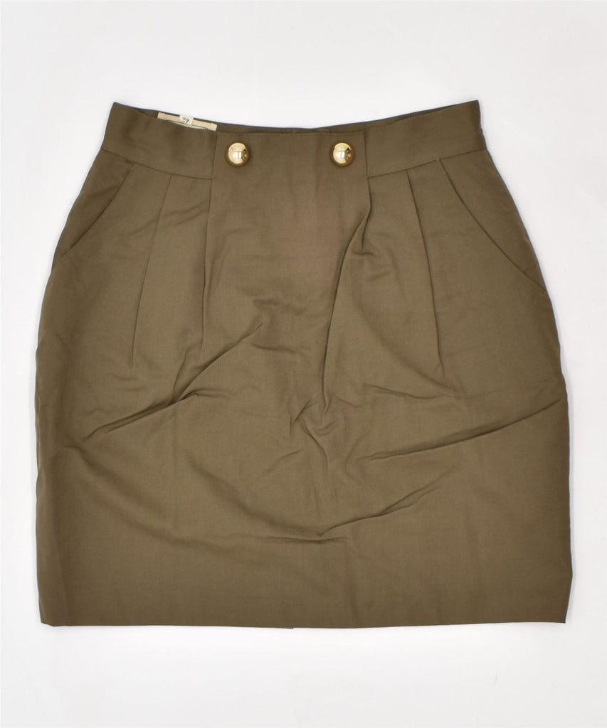 SUPERIOR Womens High Waist Pencil Skirt IT 42 Medium W27 Khaki Virgin Wool | Vintage | Thrift | Second-Hand | Used Clothing | Messina Hembry 
