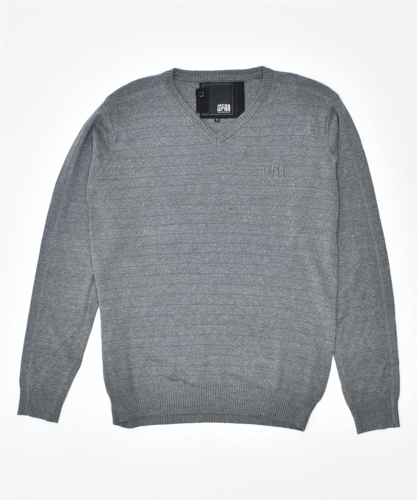 JACK & JONES Mens V-Neck Jumper Sweater Medium Grey | Vintage | Thrift | Second-Hand | Used Clothing | Messina Hembry 