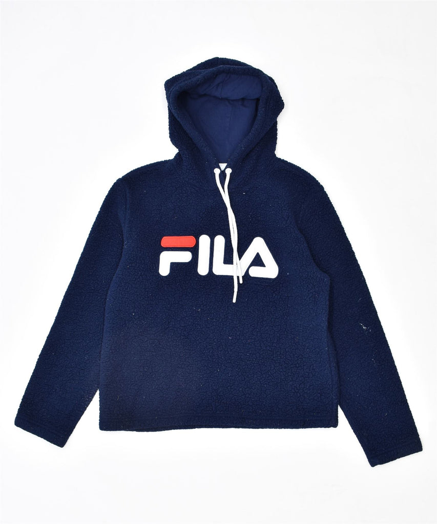 FILA Womens Fleece Hoodie Jumper IT 40 Small Navy Blue Polyester | Vintage | Thrift | Second-Hand | Used Clothing | Messina Hembry 