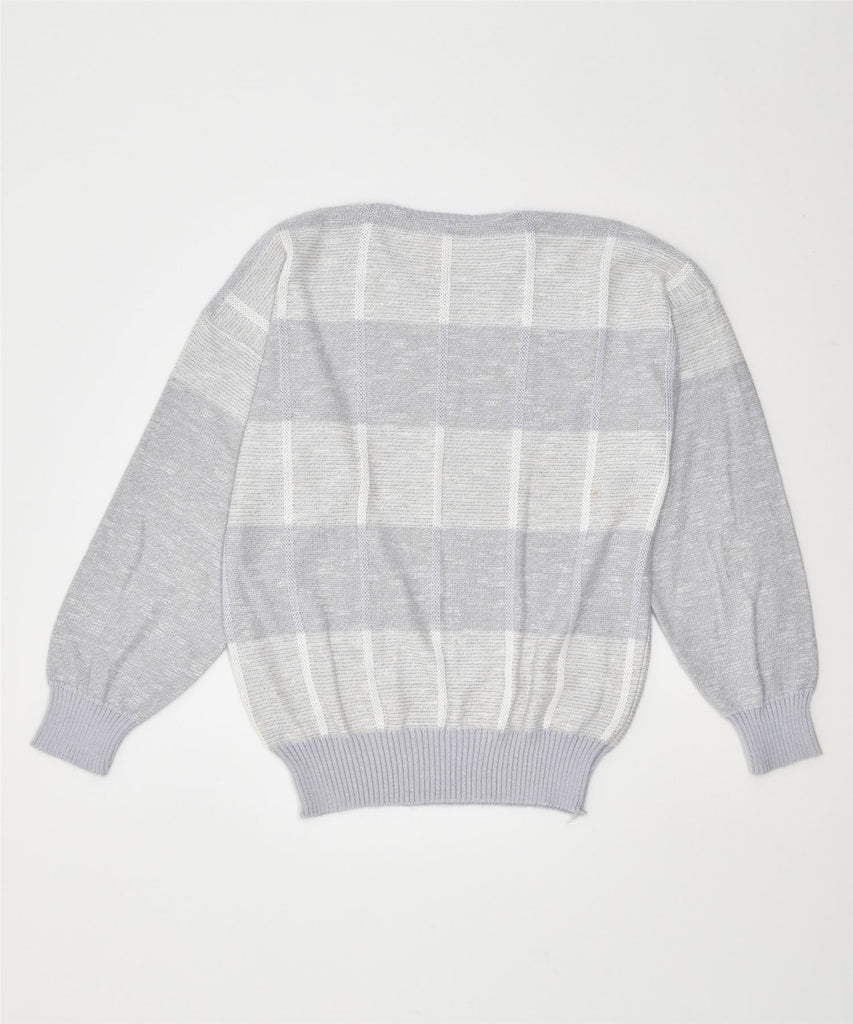 BAYER Womens Crew Neck Jumper Sweater IT 50 XL Grey Striped Polyacryl | Vintage | Thrift | Second-Hand | Used Clothing | Messina Hembry 