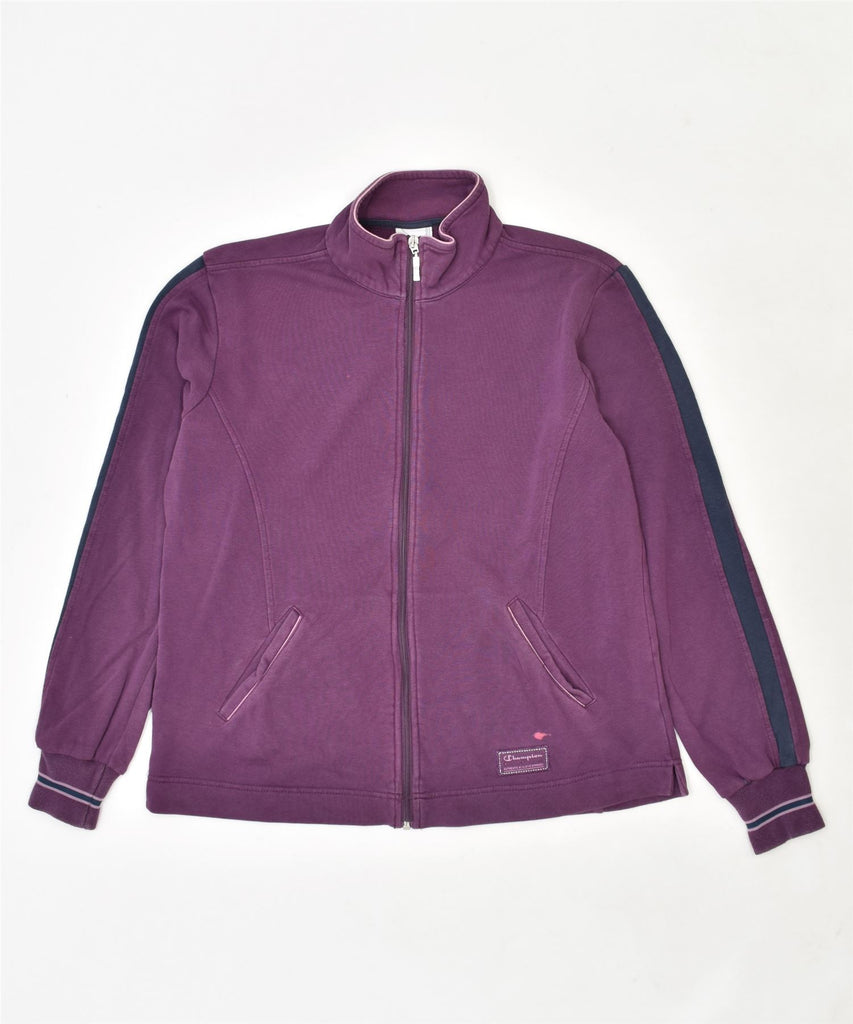 CHAMPION Womens Tracksuit Top Jacket UK 16 Large Purple Cotton | Vintage | Thrift | Second-Hand | Used Clothing | Messina Hembry 