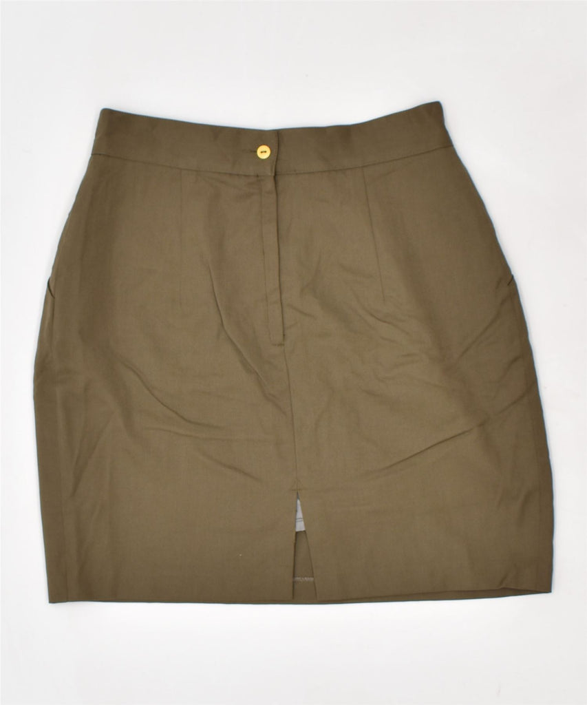 SUPERIOR Womens High Waist Pencil Skirt IT 42 Medium W27 Khaki Virgin Wool | Vintage | Thrift | Second-Hand | Used Clothing | Messina Hembry 