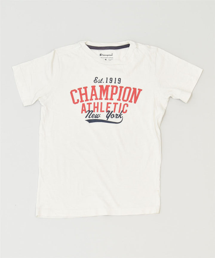 CHAMPION Girls Graphic T-Shirt Top 9-10 Years Medium White Classic | Vintage | Thrift | Second-Hand | Used Clothing | Messina Hembry 