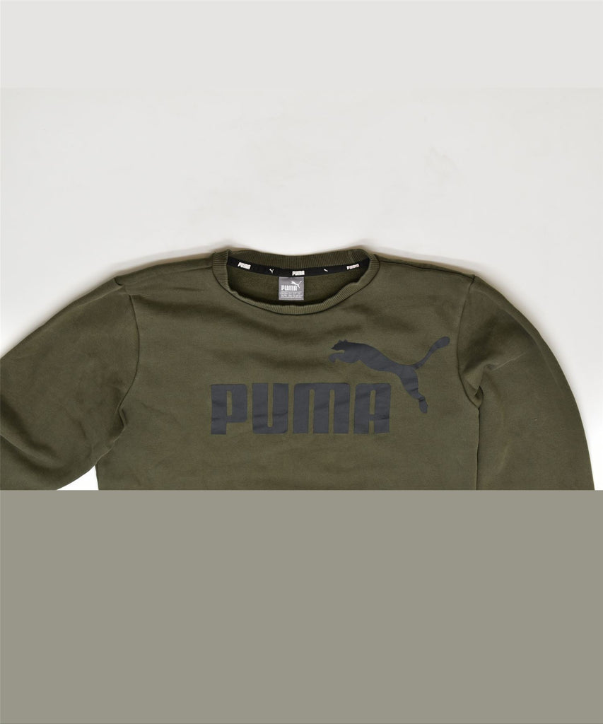 PUMA Boys Graphic Sweatshirt Jumper 13-14 Years Khaki Cotton | Vintage | Thrift | Second-Hand | Used Clothing | Messina Hembry 