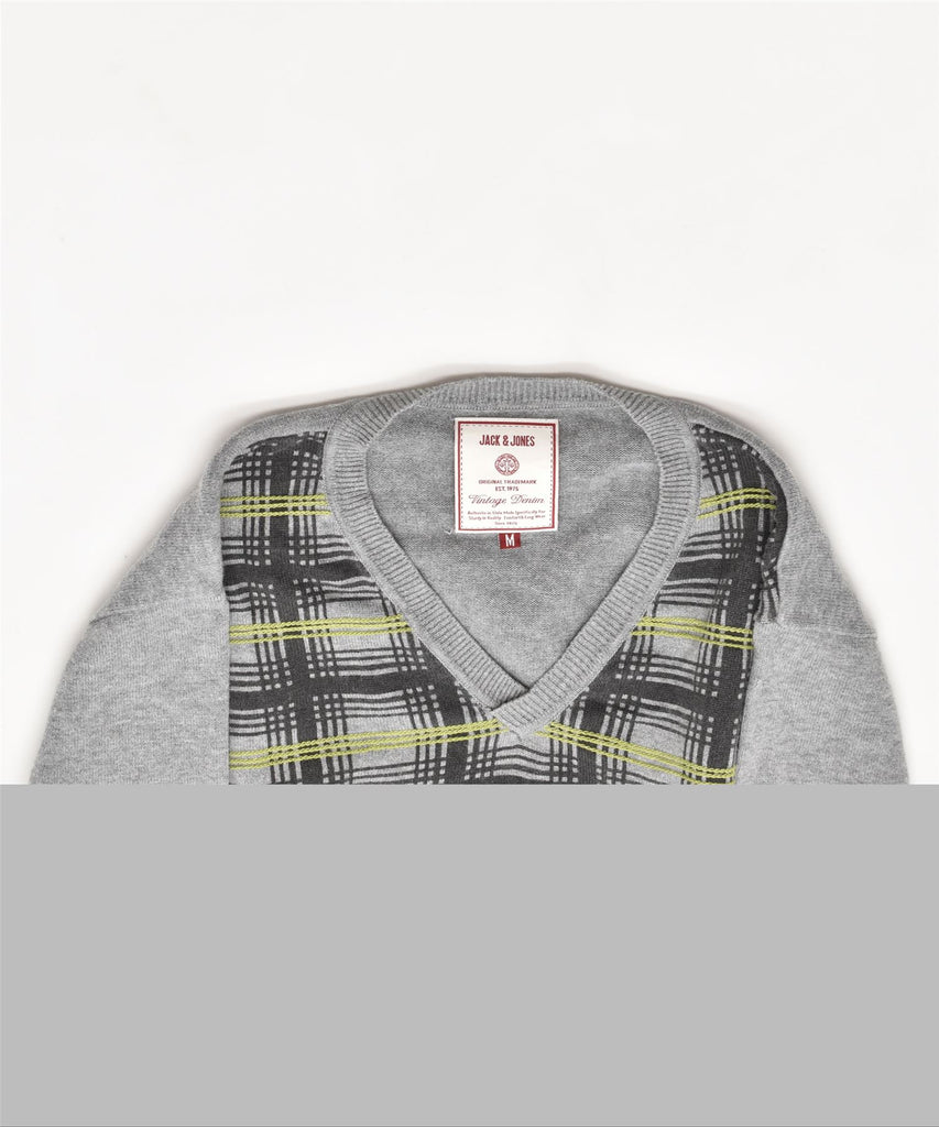 JACK & JONES Mens V-Neck Jumper Sweater Medium Grey Check | Vintage | Thrift | Second-Hand | Used Clothing | Messina Hembry 