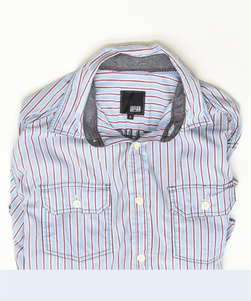 JACK & JONES Mens Graphic Shirt Small Blue Striped Cotton | Vintage | Thrift | Second-Hand | Used Clothing | Messina Hembry 