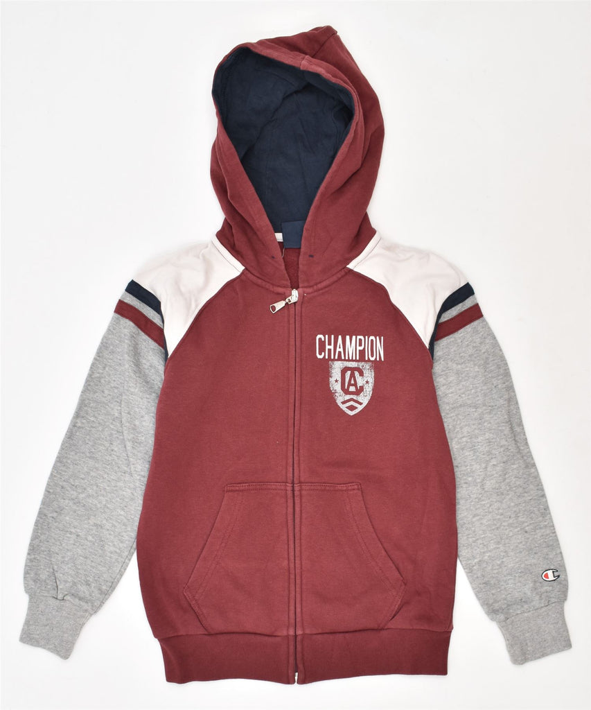 CHAMPION Boys Zip Hoodie Sweater 7-8 Years Small Burgundy Cotton | Vintage | Thrift | Second-Hand | Used Clothing | Messina Hembry 