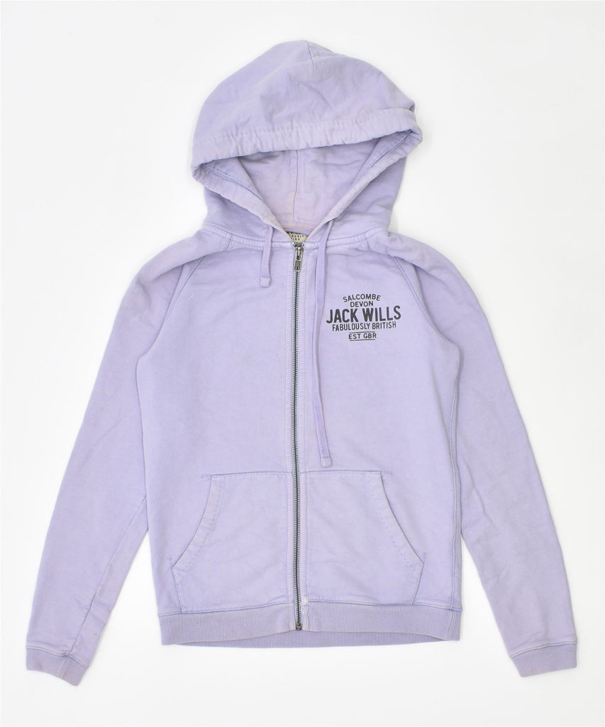 JACK WILLS Womens Graphiz Zip Hoodie Sweater UK 6 XS Purple Cotton | Vintage | Thrift | Second-Hand | Used Clothing | Messina Hembry 