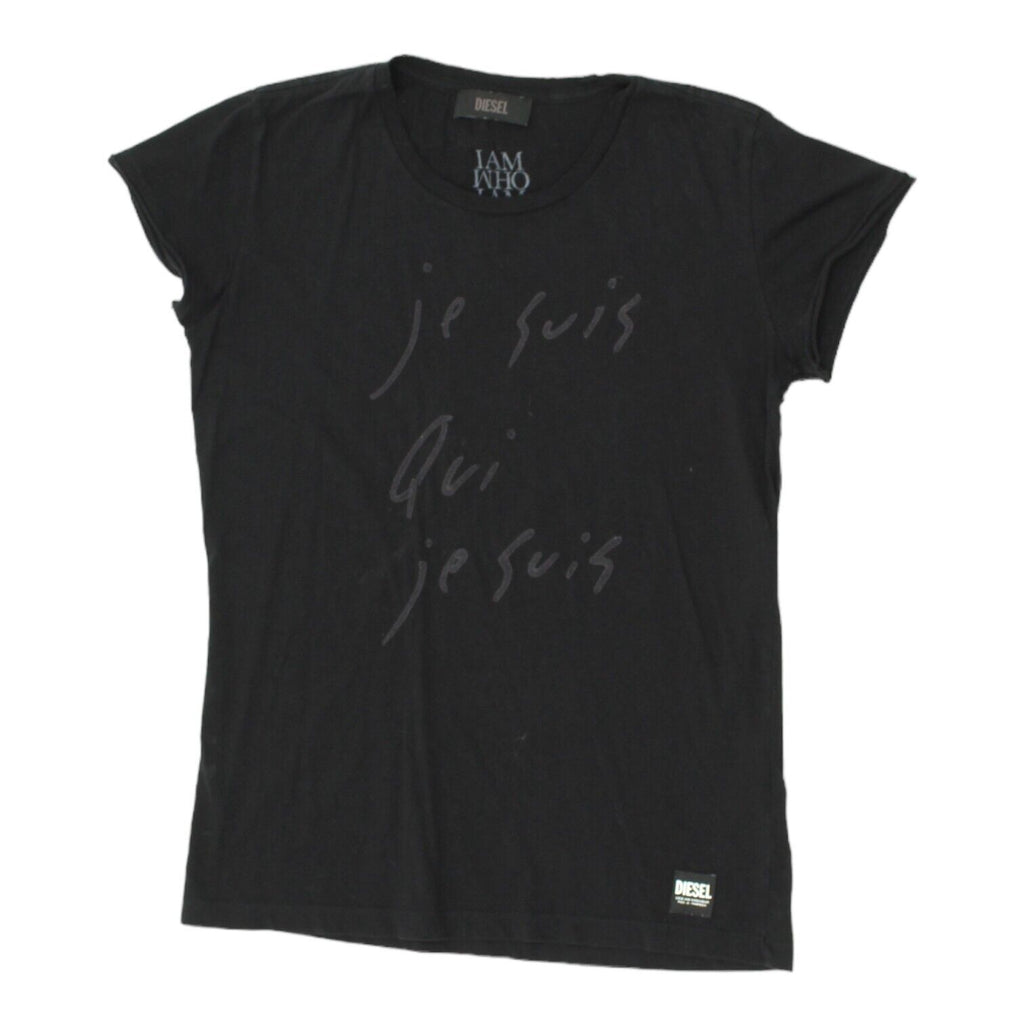 Diesel I Am Who I Am Je Suis Qui Je Suis Womens Black Tshirt | Vintage Designer | Vintage Messina Hembry | Thrift | Second-Hand Messina Hembry | Used Clothing | Messina Hembry 