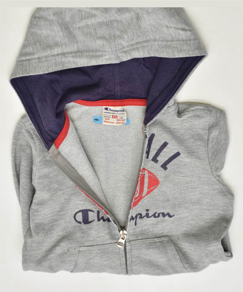 CHAMPION Girls Graphic Zip Hoodie Sweater 3-4 Years 2XS Grey Cotton | Vintage | Thrift | Second-Hand | Used Clothing | Messina Hembry 