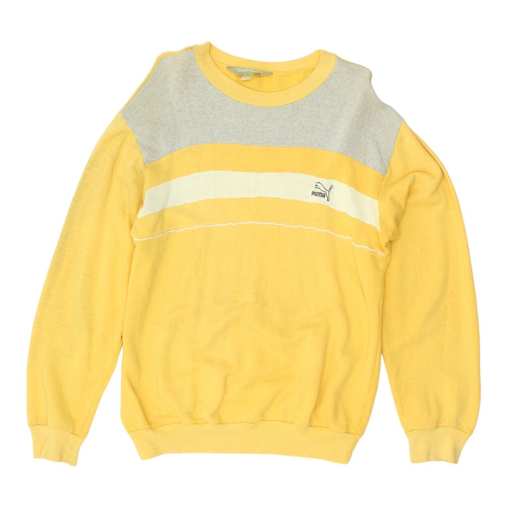 Puma Mens Yellow Grey White Crew Neck Sweatshirt | Vintage 80s Sportswear VTG | Vintage Messina Hembry | Thrift | Second-Hand Messina Hembry | Used Clothing | Messina Hembry 