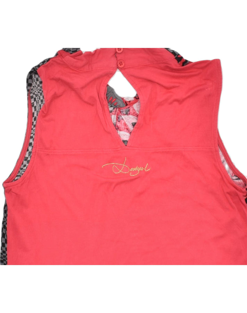 DESIGUAL Womens Sleeveless Graphic Blouse Top UK 12 Medium Red Geometric | Vintage | Thrift | Second-Hand | Used Clothing | Messina Hembry 