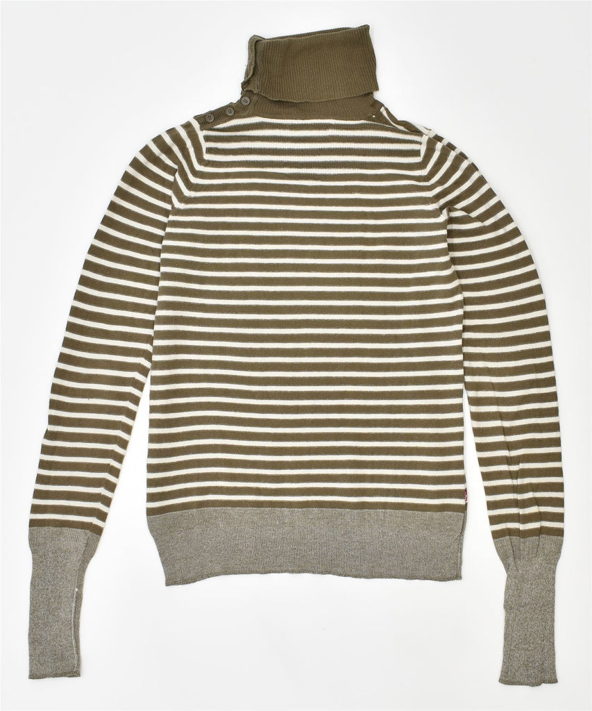 LEVI'S Womens Roll Neck Jumper Sweater UK 14 Large Khaki Striped | Vintage | Thrift | Second-Hand | Used Clothing | Messina Hembry 