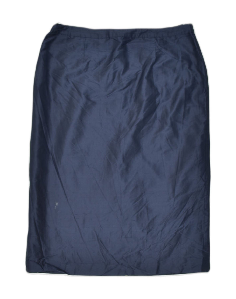 BLUNAUTA Womens Straight Skirt IT 44 Medium W30 Navy Blue Silk | Vintage | Thrift | Second-Hand | Used Clothing | Messina Hembry 