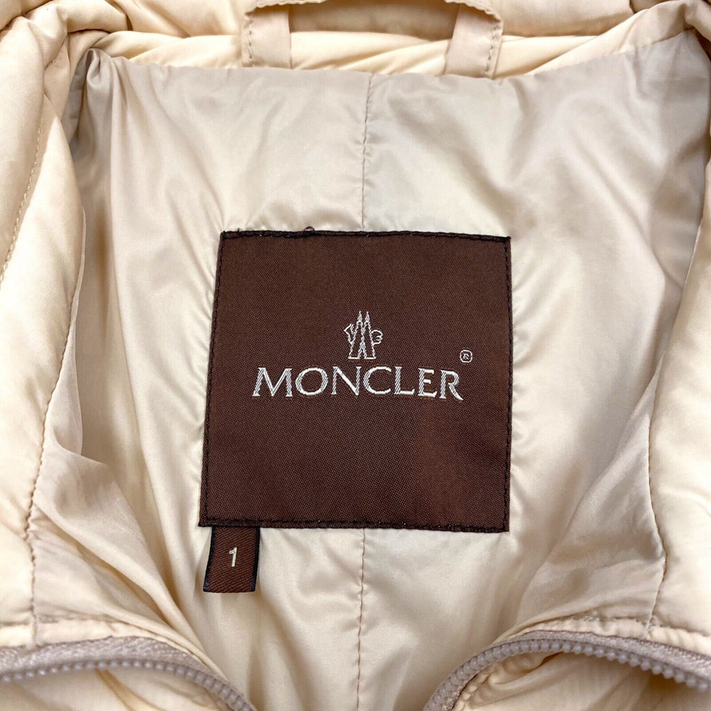 Moncler Womens Long Quilted Zip Coat | Vintage Luxury High End Designer Beige | Vintage Messina Hembry | Thrift | Second-Hand Messina Hembry | Used Clothing | Messina Hembry 