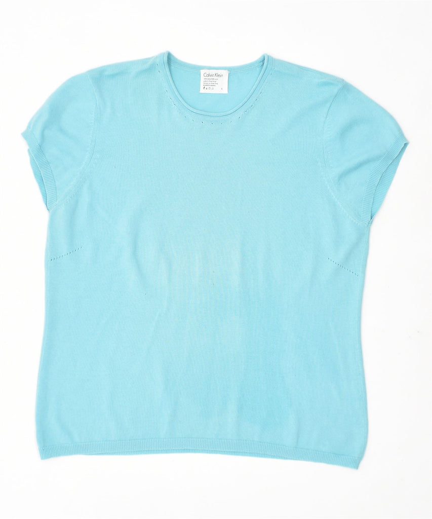 CALVIN KLEIN Womens Knit Top UK 14 Large Turquoise Cotton | Vintage | Thrift | Second-Hand | Used Clothing | Messina Hembry 