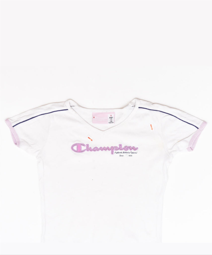 CHAMPION Girls Graphic T-Shirt Top 7-8 Years Small White | Vintage | Thrift | Second-Hand | Used Clothing | Messina Hembry 