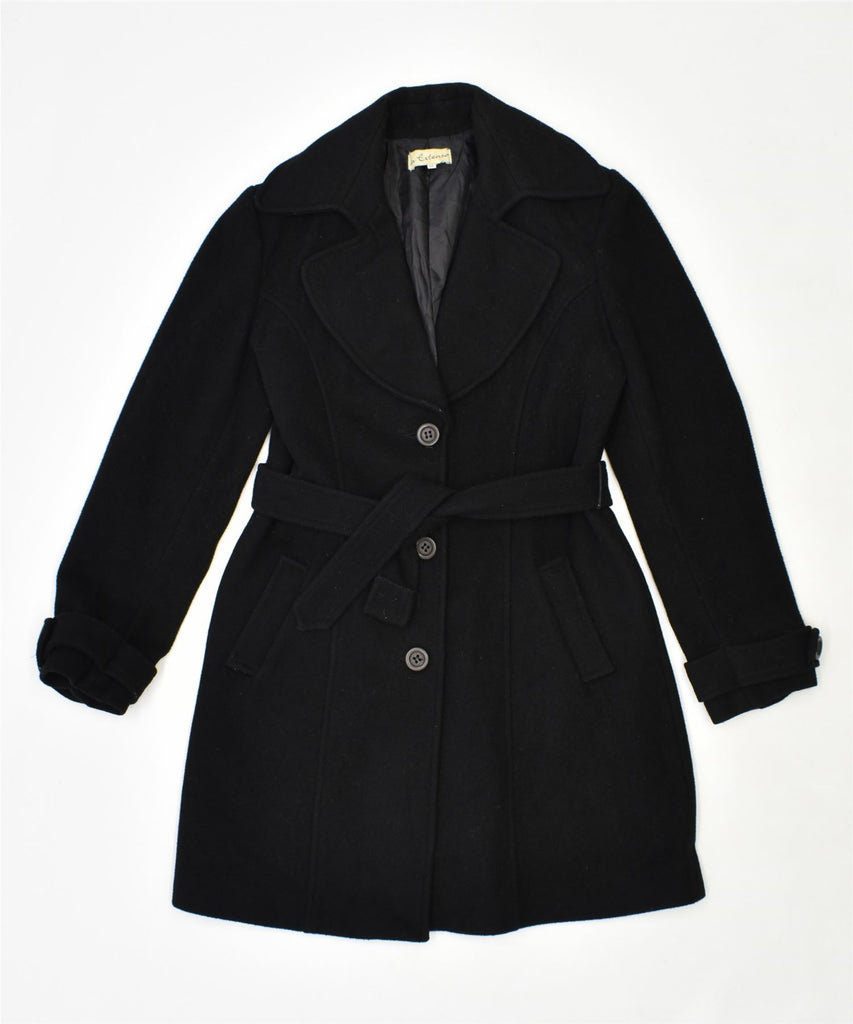 IN EXTENSO Womens Belted Overcoat IT 46 Large Black Wool Vintage | Vintage | Thrift | Second-Hand | Used Clothing | Messina Hembry 