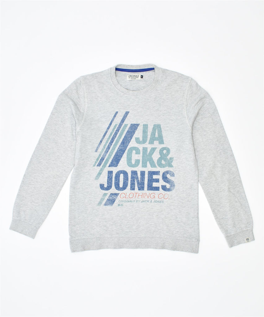 JACK & JONES Mens Originals Graphic Sweatshirt Jumper Medium Grey Cotton | Vintage | Thrift | Second-Hand | Used Clothing | Messina Hembry 