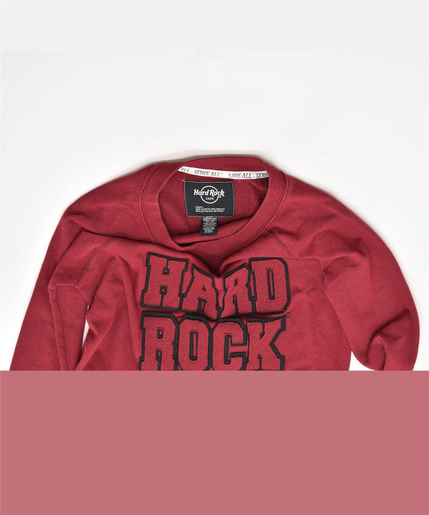 HARD ROCK CAFE Womens Graphic Sweatshirt Jumper UK 6 XS Burgundy Cotton | Vintage | Thrift | Second-Hand | Used Clothing | Messina Hembry 