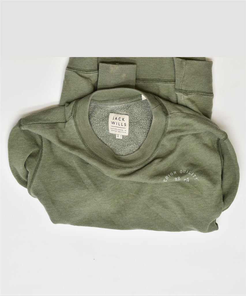 JACK WILLS Womens Sweatshirt Jumper UK 6 XS Green Cotton | Vintage | Thrift | Second-Hand | Used Clothing | Messina Hembry 