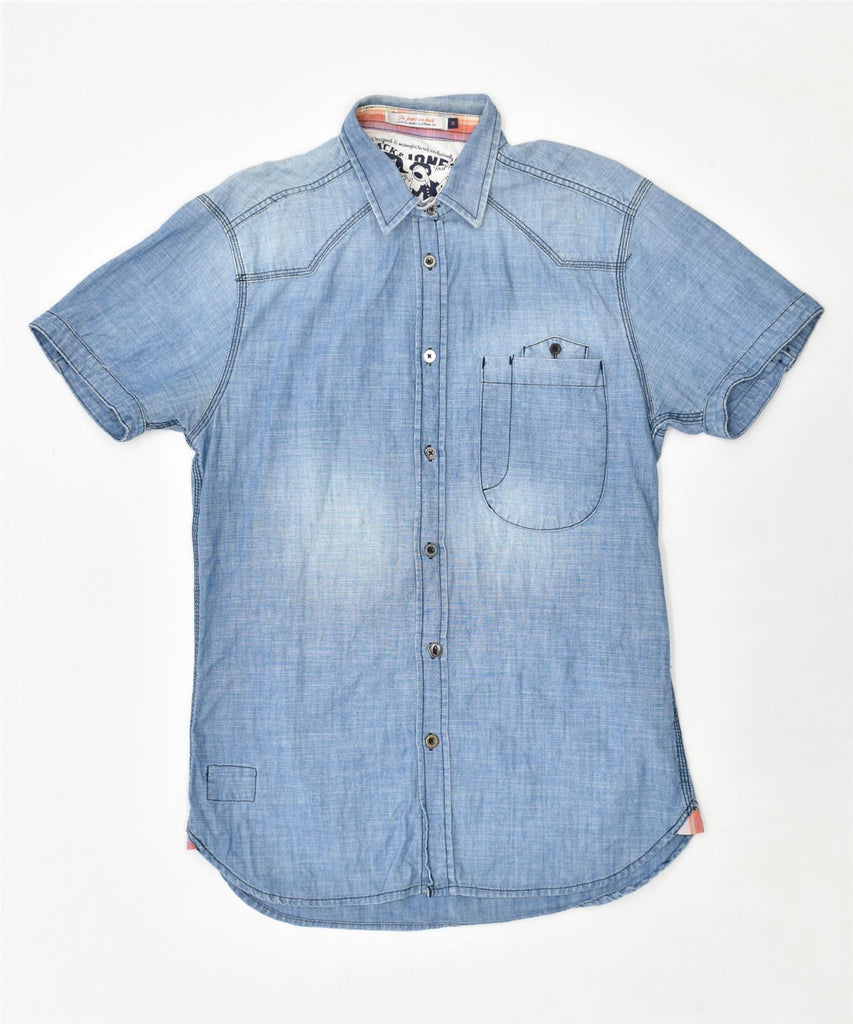 JACK & JONES Mens Short Sleeve Shirt Medium Blue Cotton | Vintage | Thrift | Second-Hand | Used Clothing | Messina Hembry 