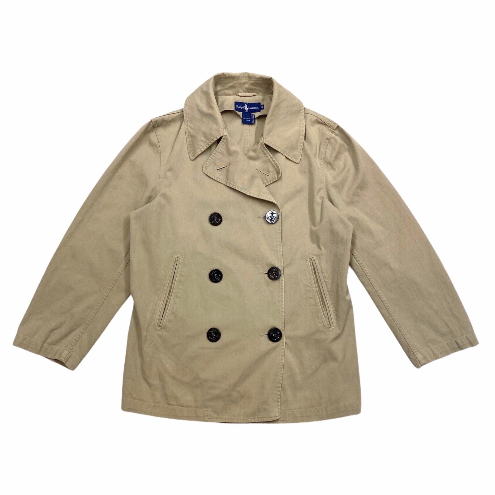 Ralph Lauren Women s Lightweight Cotton Peacoat Jacket Vintage Designer Beige