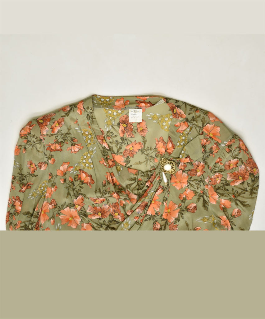 VINTAGE Womens Blouse Top UK 14 Large Khaki Floral Acetate | Vintage | Thrift | Second-Hand | Used Clothing | Messina Hembry 