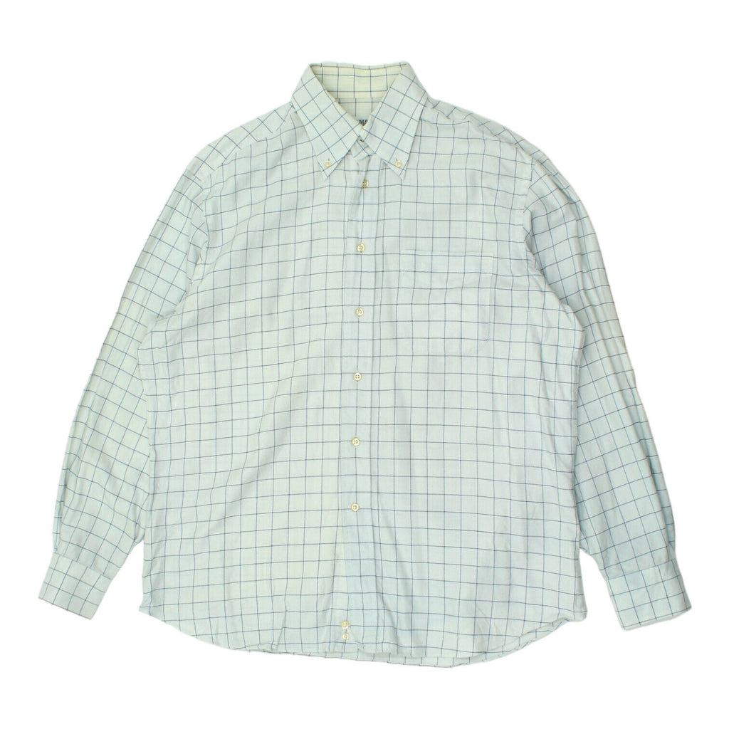 Pierre Balmain Mens Light Blue Check Button Down Shirt | Vintage Designer VTG | Vintage Messina Hembry | Thrift | Second-Hand Messina Hembry | Used Clothing | Messina Hembry 