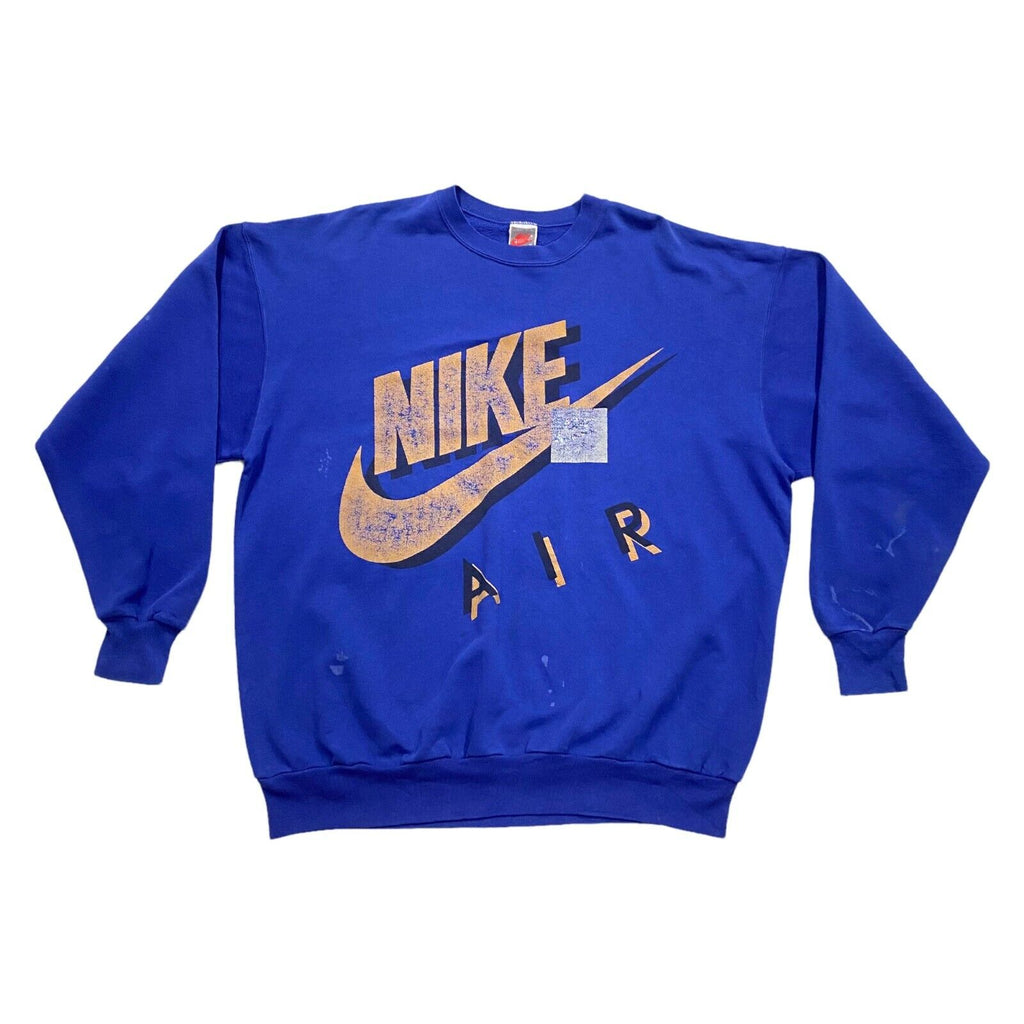 Nike Air Big Logo Print Sweatshirt | Vintage 80s Retro Sports Jumper Blue VTG | Vintage Messina Hembry | Thrift | Second-Hand Messina Hembry | Used Clothing | Messina Hembry 