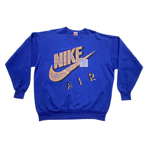 Nike Air Big Logo Print Sweatshirt Vintage 80s Retro Sports Jumper Blue VTG Vintage Second Hand Clothing Online Messina Hembry