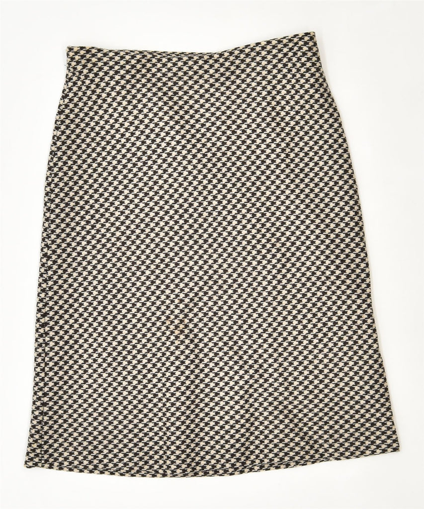 VINTAGE Womens A-Line Skirt UK 10 small Brown Houndstooth Polyester | Vintage | Thrift | Second-Hand | Used Clothing | Messina Hembry 