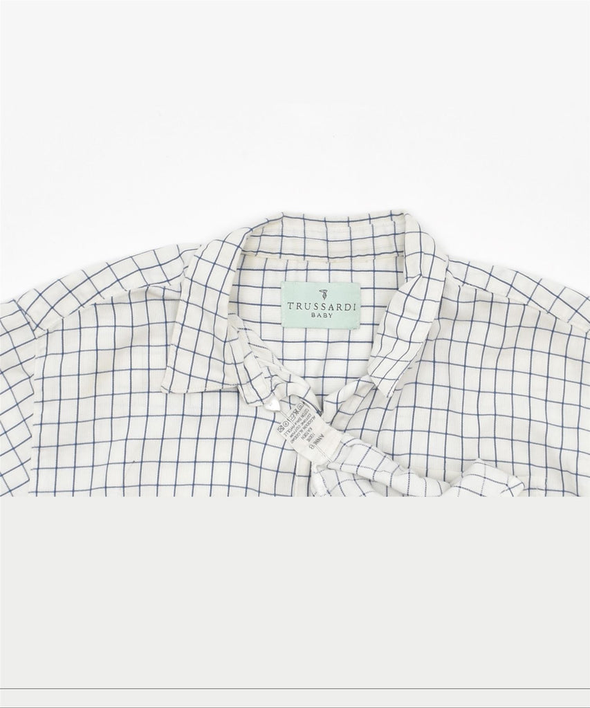 TRUSSARDI Boys Short Sleeve Shirt 7-8 Years White Check Cotton | Vintage | Thrift | Second-Hand | Used Clothing | Messina Hembry 