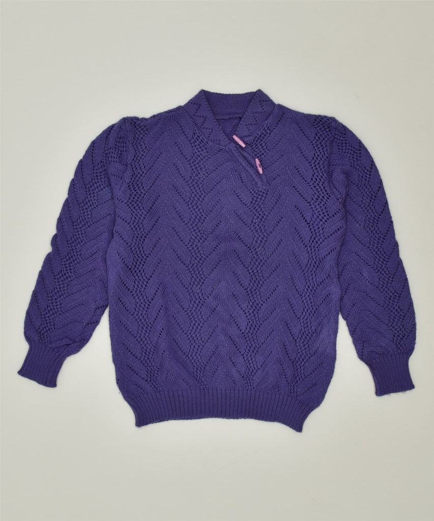 VINTAGE Womens V-Neck Jumper Sweater UK 12 Medium Purple | Vintage | Thrift | Second-Hand | Used Clothing | Messina Hembry 