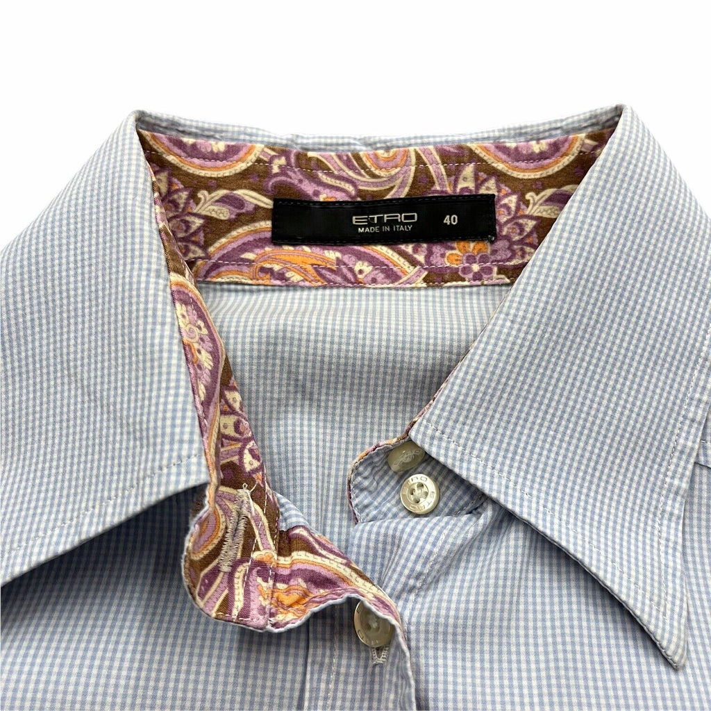 Etro Women's Button Up Shirt | Vintage Luxury Designer Smart Blue White VTG | Vintage Messina Hembry | Thrift | Second-Hand Messina Hembry | Used Clothing | Messina Hembry 