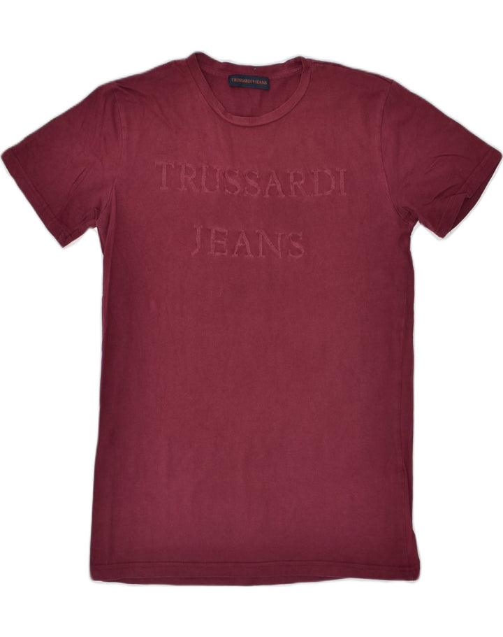 TRUSSARDI JEANS Mens Graphic T-Shirt Top Small Burgundy Cotton | Vintage | Thrift | Second-Hand | Used Clothing | Messina Hembry 