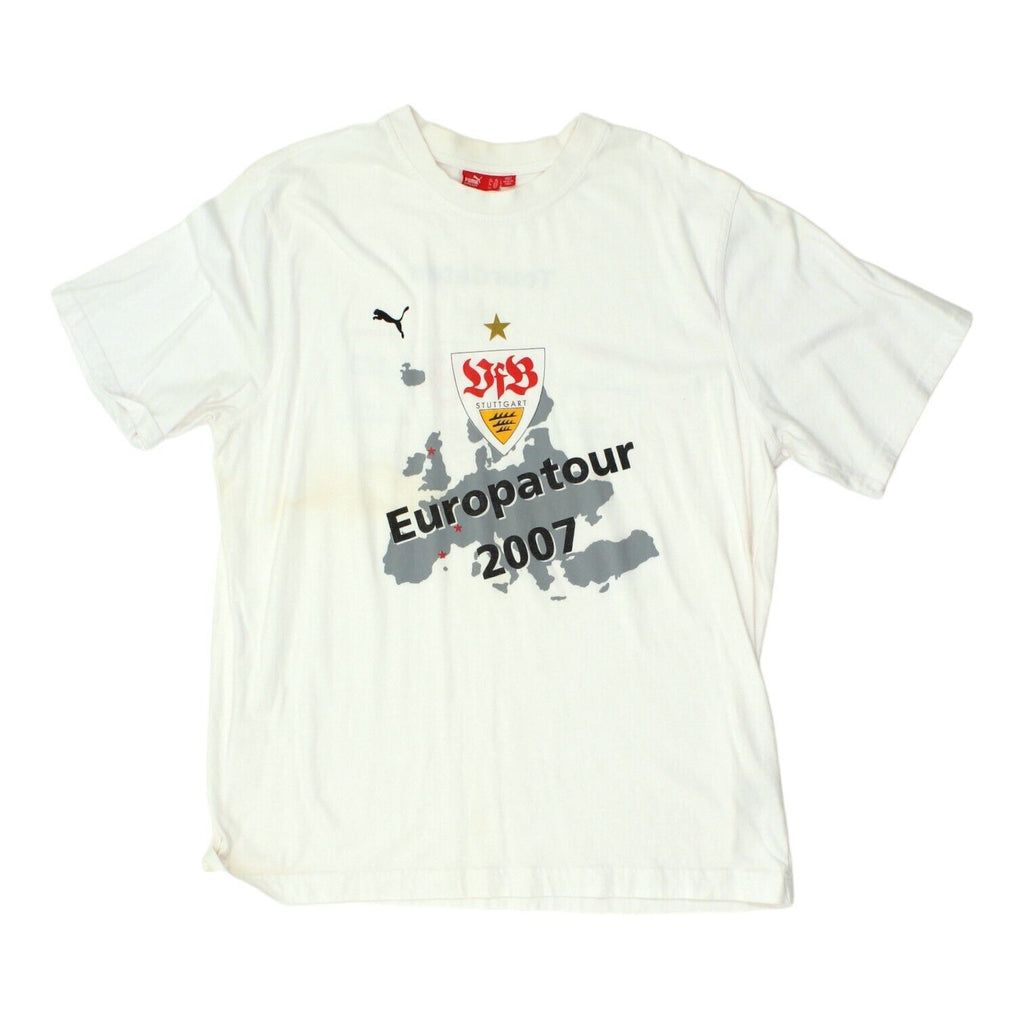 Stuttgart Europatour 07 Mens White Puma Tshirt | Retro German Football VTG | Vintage Messina Hembry | Thrift | Second-Hand Messina Hembry | Used Clothing | Messina Hembry 